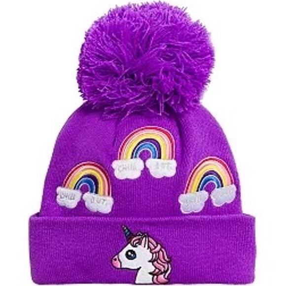 Turtle Fur Kids Unicorn Pom Beanie Hat Purple Winter Snow - Picture 1 of 6